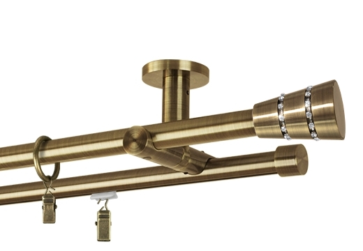 Karnisz sufitowy podwójny hybrydowy (rura/profil) "Rapid"mosiądz antyczny Ø 19 mm
