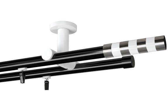 Karnisz sufitowy podwójny Sigma biała w kolorze Profil - czarny,   wspornik - biały
