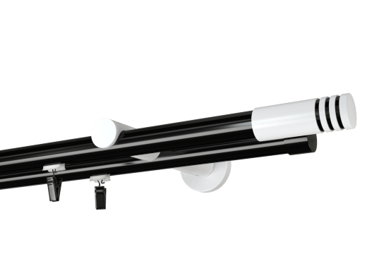 Karnisz podwójny Malibu białe w kolorze Profil - czarny,   wspornik - biały