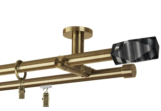 Karnisz sufitowy podwójny hybrydowy (rura/profil) "Salcia"mosiądz antyczny Ø 19 mm