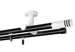 Karnisz sufitowy podwójny Malibu białe w kolorze Profil - czarny,   wspornik - biały